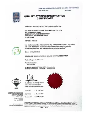 Certificado de registro del sistema de calidad