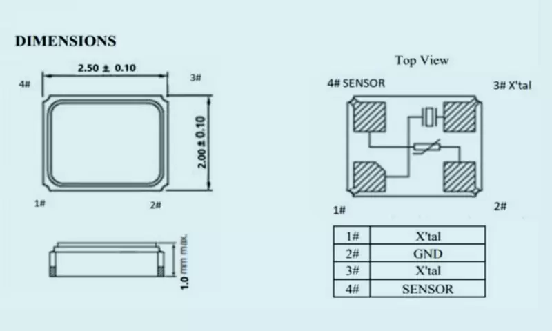 Cristal sensor de temperatura de costura SMD