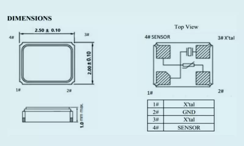 Cristal sensor de temperatura de costura SMD