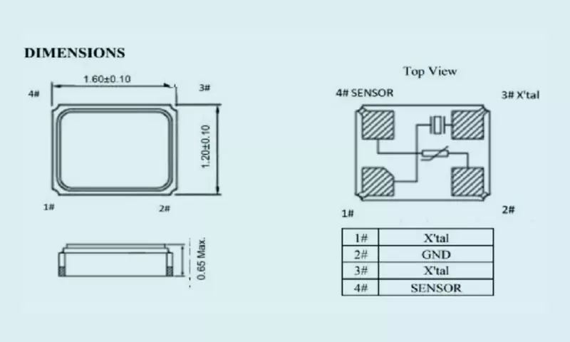 Cristal sensor de temperatura de costura SMD