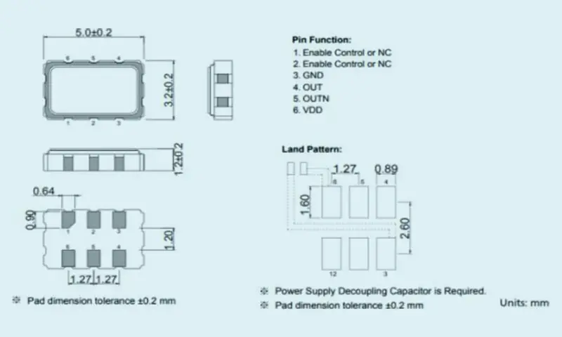 Diferencial de resonador de cristal de cuarzo 5,0 &times; 3,2