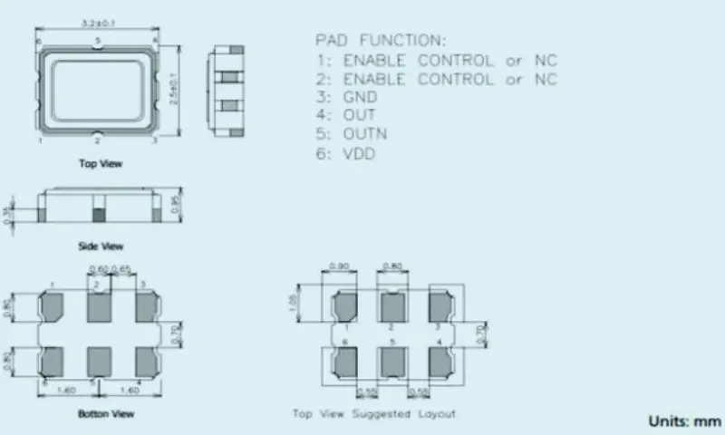 Diferencial de resonador de cristal de cuarzo 3,2*2,5