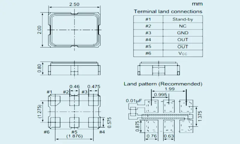 Resonador de cristal de cuarzo diferencial 2,5&times;2,0