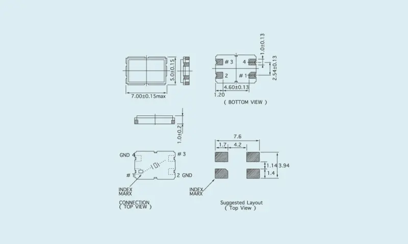 Resonador de cristal de cuarzo SMD 7.0&times;5.0
